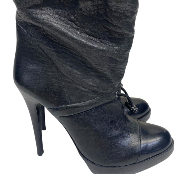 Tory Burch Black Leather Double Drawstring Cap Toe Stiletto Booties - Picture 8 of 8